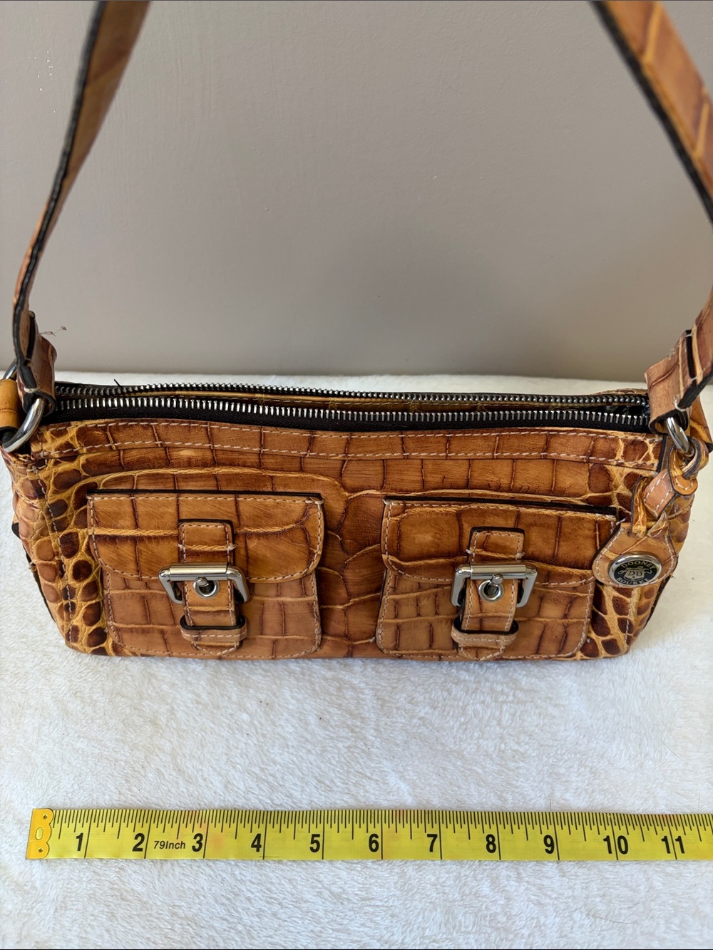 Dooney & Bourke Brown Croc-Embossed Leather Shoulder Bag - Picture 11 of 13